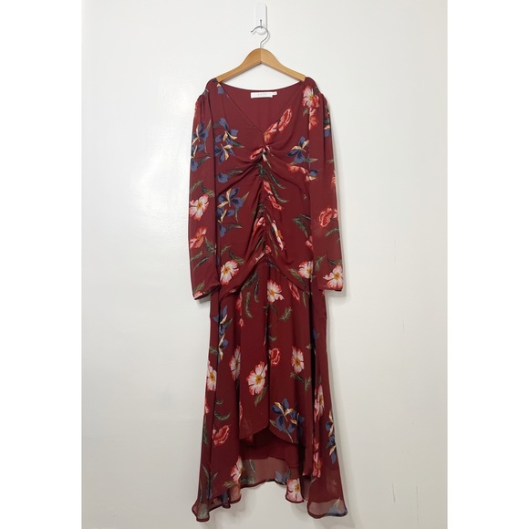 ASTR Mauve Floral High Low Ruched Front Midi Dress Size Medium - Picture 5 of 14